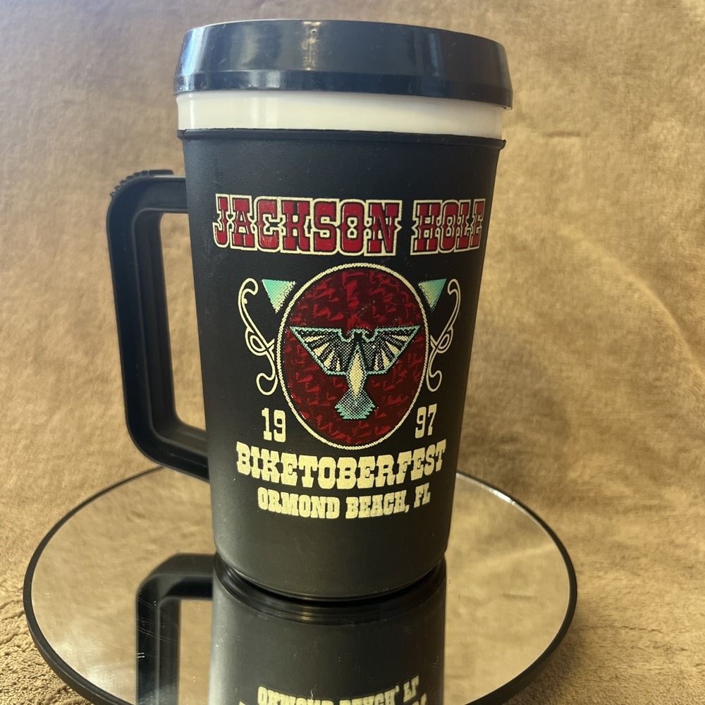 Travel‎ Mug Jackson Hole Biketoberfest Ormond Beach Fl Harley 1997 Vtg